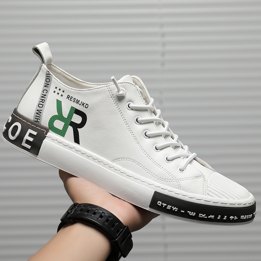 Summer Men's Board Shoes Soft Leather European Station White Trendy Shell-Toe Daily Casual Shoes