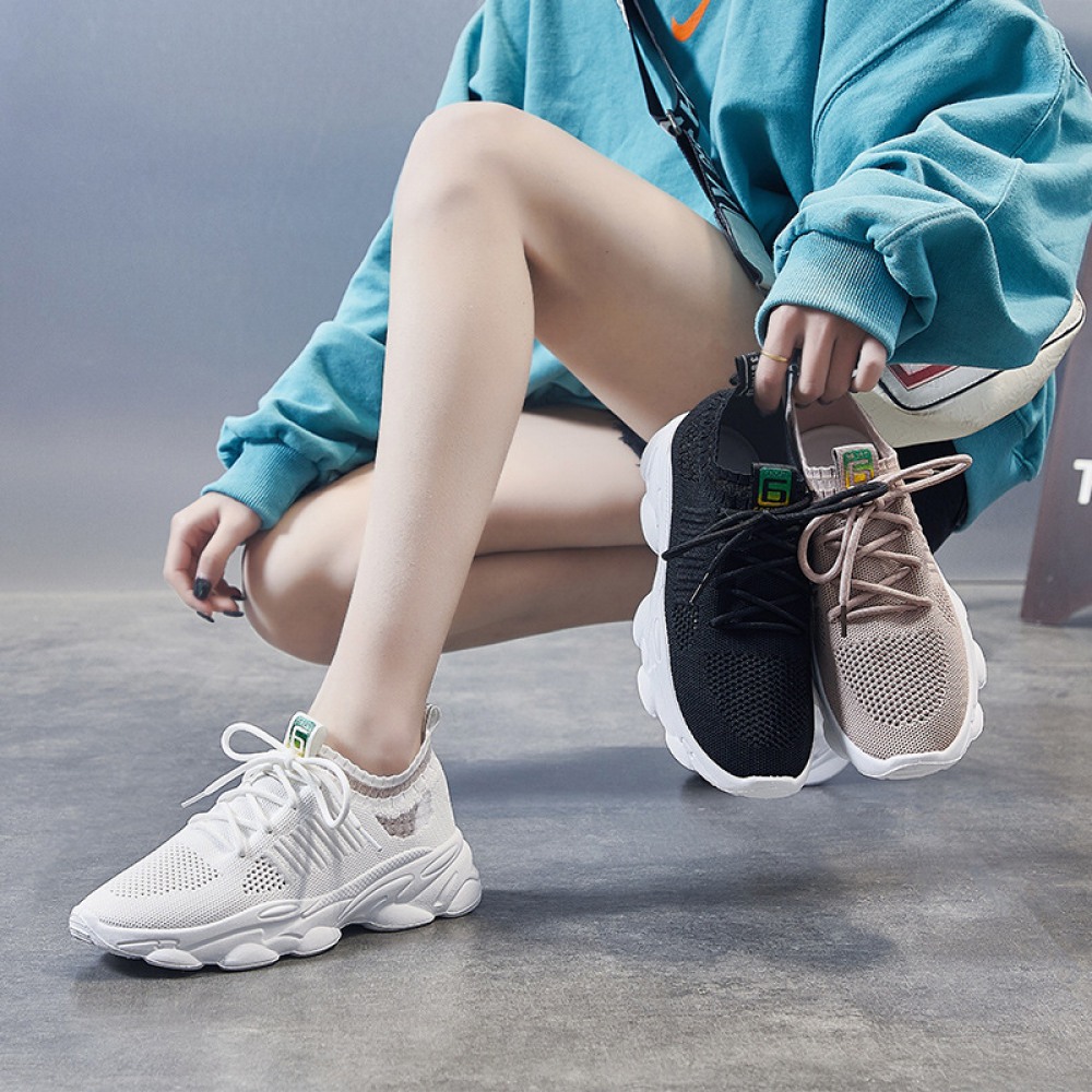 Women's Mesh White Summer New Breathable Running Shoes Flat Sneakers